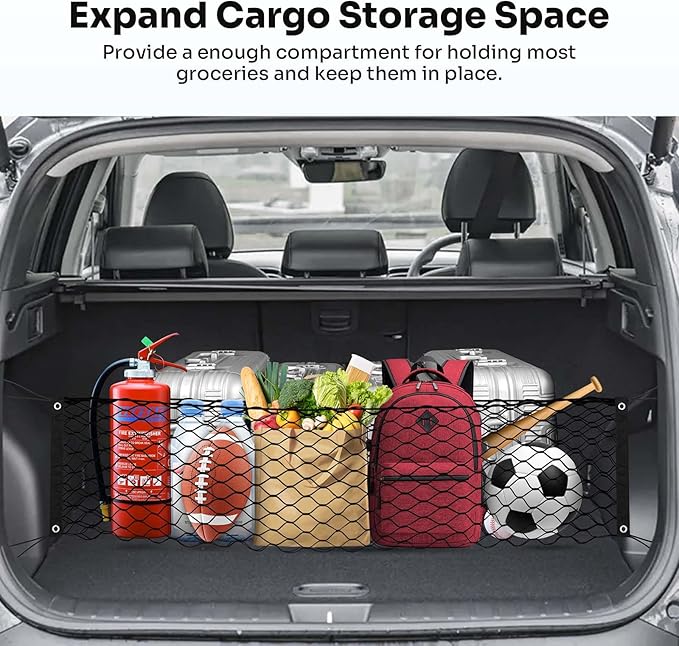 Trunk Cargo Net for 2022-2025 2026 Hyundai Tucson Accessories Envelope Style Mesh Trunk Net Organizer and Storage Stretchable Adjustable Elastic Nylon Rear Cargo Netting with Hooks