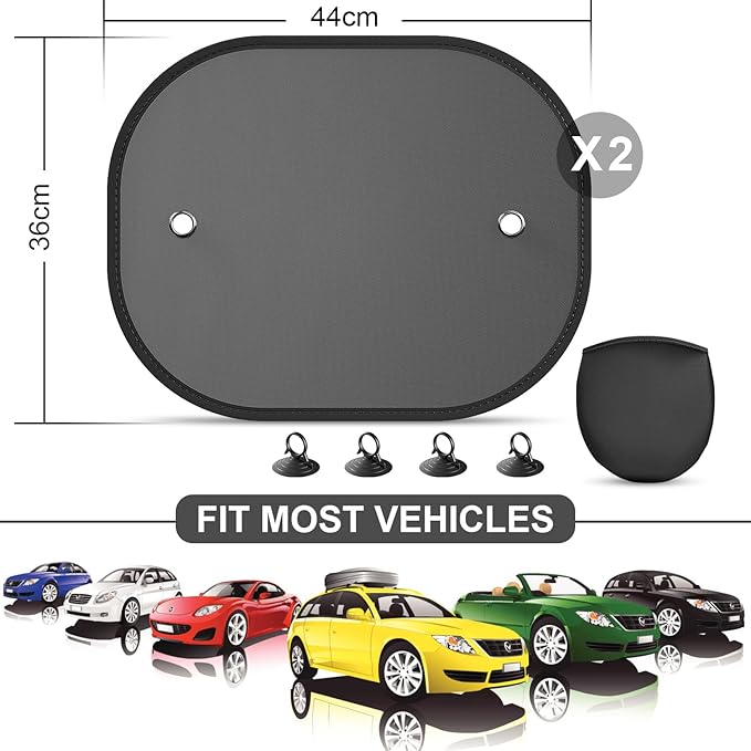 Car Window Shades, 2 Pack Sun Shade for Window Baby Suction Cups Sunshade for Side Window Sun and UV Block for Kids/Adults/Pets - 17.3''x14'' Fits 98% Cars