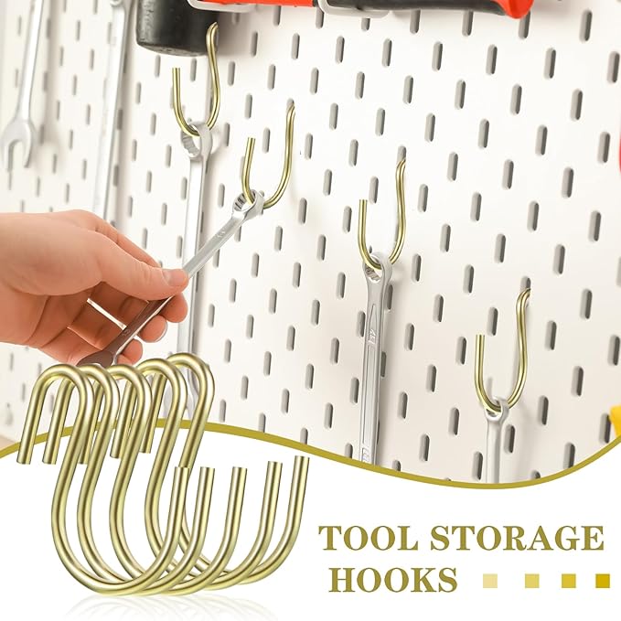 Sratte 120 Pieces Small S Hooks for Hanging Heavy Duty Mini S Shaped Metal Hook Hanger Ornament Storage Hooks for Plants DIY Craft Hanging Pot Jewelry Key Chain Tags Kitchenware(Gold, 1 Inch)