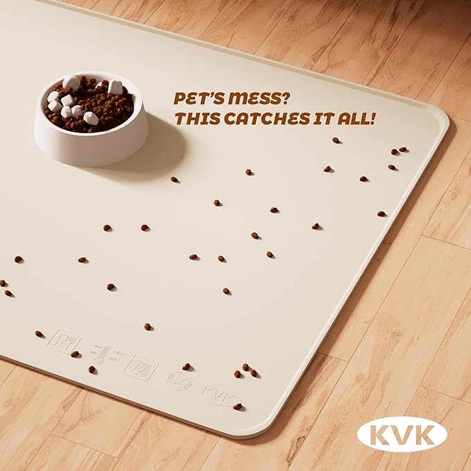 Dog Food Mat, 39.4×29.5in Extra Large Silicone Pet Feeding Mat - Waterproof, Non - Slip, Chew - Resistant for Food & Water, Protect Floors (Cream)