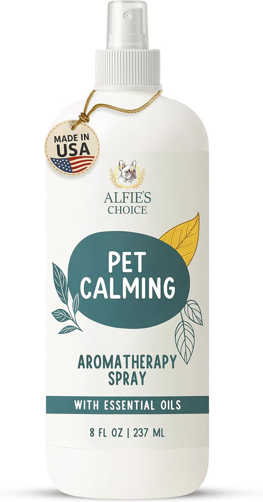 ALFIE'S CHOICE Pet Calming Aromatherapy Spray – Cat Calming Spray for Indoor Use & Travel – Dog Relaxation Mist with Essential Oils – Natural Scent for Grooming, Loud Noises – 8 fl oz