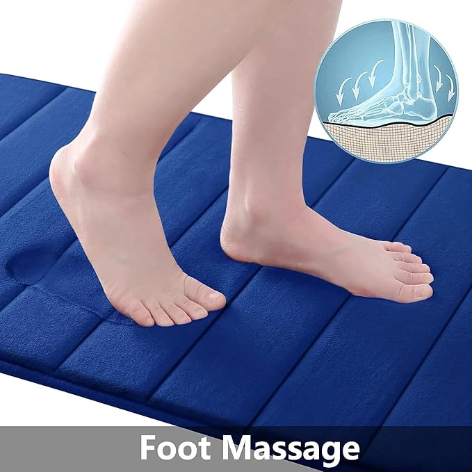 Buganda Memory Foam Bath Mat, 47" x 20", Ultra Soft and Non-Slip Bathroom Rugs, Water Absorbent and Machine Washable Bath Rug Runner for Bathroom, Shower, and Tub, Navy Blue