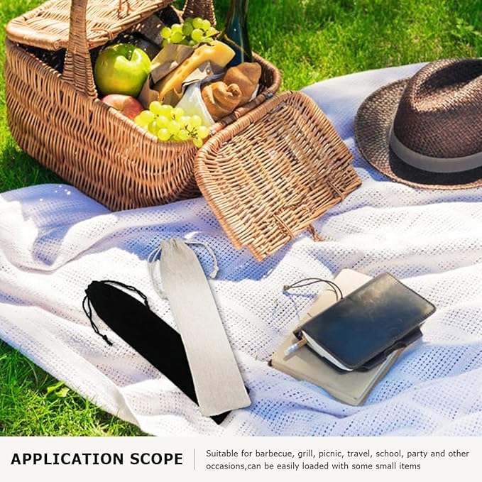 FERCAISH 20 Pcs Portable Travel Cotton and Linen Pouch Bag, Drawstring Straw Storage Bag - Safety and Reusable Storage Box Case for Fork Spoon Straw Cutlery Kit
