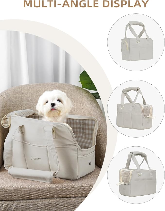 ONECUTE Dog Purse Carrier for Small Dogs Rabbit cat with Large Pockets, Cotton Bag, Dog Carrier Soft Sided, Collapsible Travel Puppy Carrier (Grey, 13.6" L x 6.5" W x 10" H)