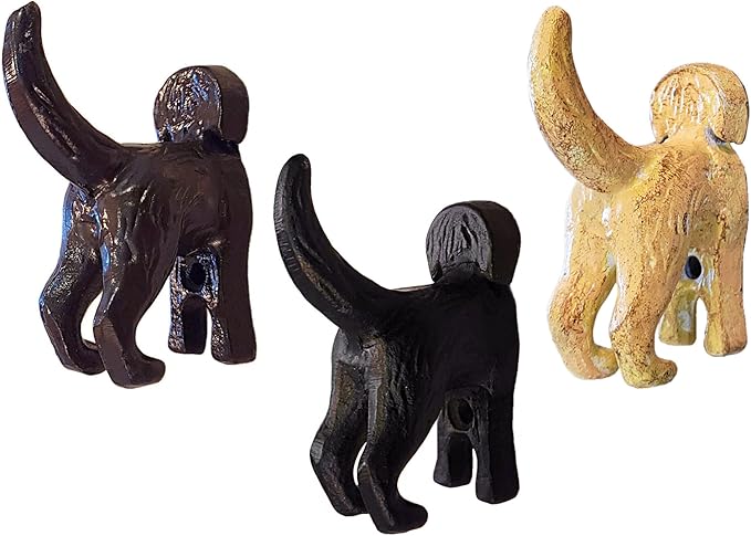 Lulu Decor, Cast Iron Labrador Black, Chocolate Brown & Cream Dog Tail Hooks (3 Dog Tail Hooks)