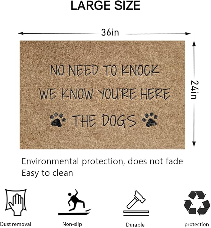 Large Welcome Mat for Front Door - Rubber Non-Slip Backing Funny Dog Doormat Indoor Outdoor for Entryway Porch 24x36