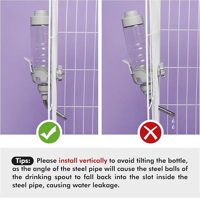 Vannon Dog Water Dispenser for Cage, 20oz Auto Feeding Crate Water Bottle for Dogs, Cats & Rabbits, Pet Nozzle Diameter: 12mm, BPA Free, Grey