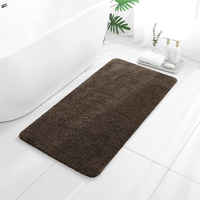 Brown Bathroom Rugs 24"x48" – Long Plush Non-Slip Bath Mat, Absorbent & Washable Microfiber Runner Rug – Perfect for Tub, Sink, or Washroom