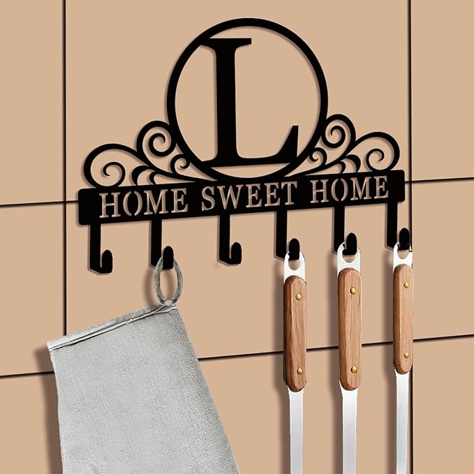Metal Letter L Key Holder for Wall, Monogram Coat Rack Wall Mount, Key Hooks Perfect for Bathroom, Living Room, Kitchen, Office Ideal Wedding, Anniversary, Housewarming Gift (L)