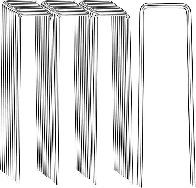 Landscape Staples 8 Inch, 12/25/50/100 Pack U-Shaped Galvanized Garden Stakes, 8 Gauge Heavy Duty Ground Stakes for Outdoor Decorations, Fixed Irigation Tubing, Fence,Weed Barrier Fabric