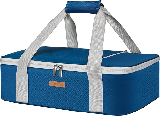 Lifewit LUNCIA Insulated Casserole Carrier for Hot or Cold Food, Lasagna Lugger Tote for Potluck Parties/Picnic/Cookouts, Fits 9"×13" Baking Dish, Pure Blue