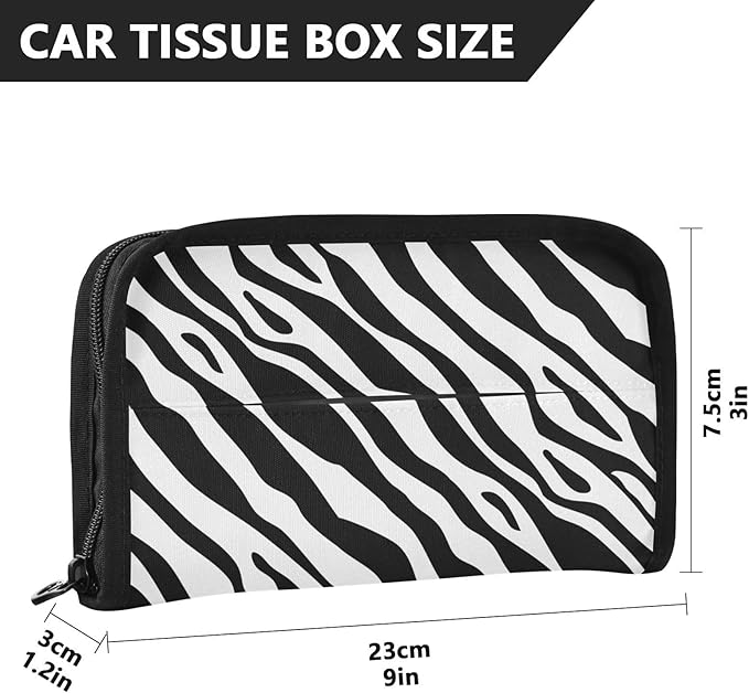 Car Tissue Holder Car Napkin Holder Car Tissue Box Dispenser Storage Case Sun Visor Mask Holder with Adjustable Straps Reusable Refillable Zebra Print