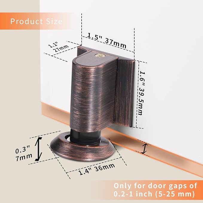 Bak Bo Magnetic Door Stoppers 1 Pack Bottom of Door Holder Keep Door Open No Drilling Magnet Floor Door Stop with Screws and Adhesive Oil Rubbed Bronze DS268ORB-1