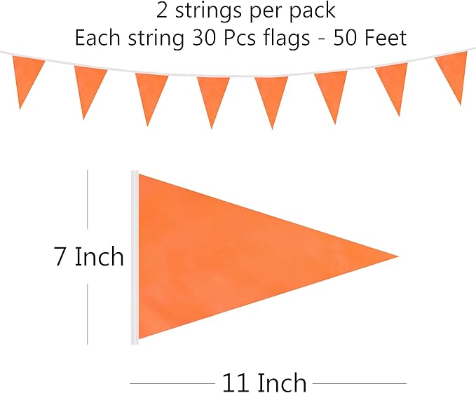 100 Feet Orange Pennant Banner Flags, 60 Pcs DIY Flag for Birthday, Party, Shops, Outdoor and Indoor Decorations, Festival Celebration (Orange)