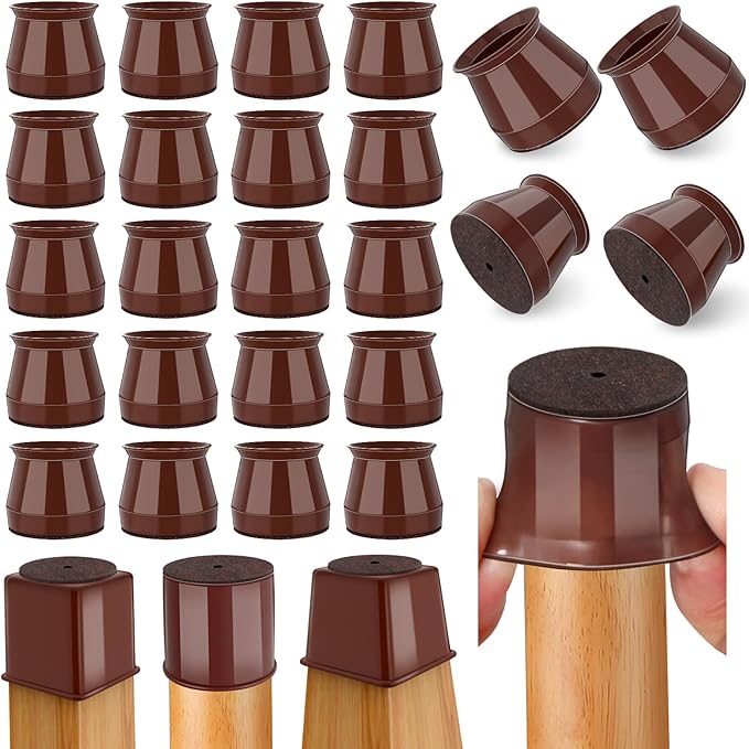 24 Pcs Chair Leg Floor Protectors Round, Silicone Felt Furniture Leg Pads Caps Covers for Hardwood Floors (Fit 1-5/16" to 2")
