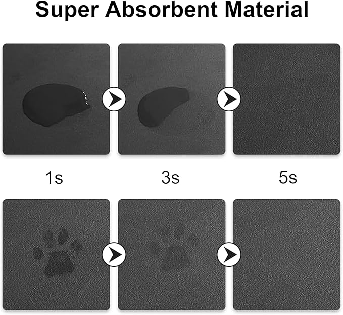 YCT Cat Food Mat for Pet Dog Feeting Mats, Cat Mat for Food and Water, Non-Slip Super Absorbent, with Multiple cat Heads Logo，18.1 x 11.8 inches, Dark Grey