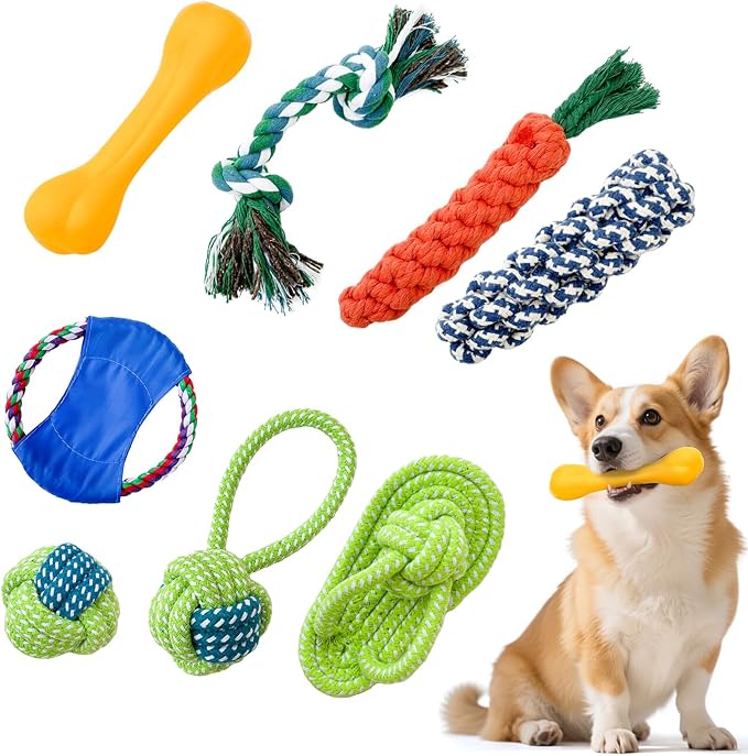 Dog Teething Chew Toys - 8 Pack Durable Dog Rope Toys for Small & Medium Dogs - Interactive Dental Chew Toys with Cotton, Tough Tug of War Puppy Teeth Cleaning & Training Toys