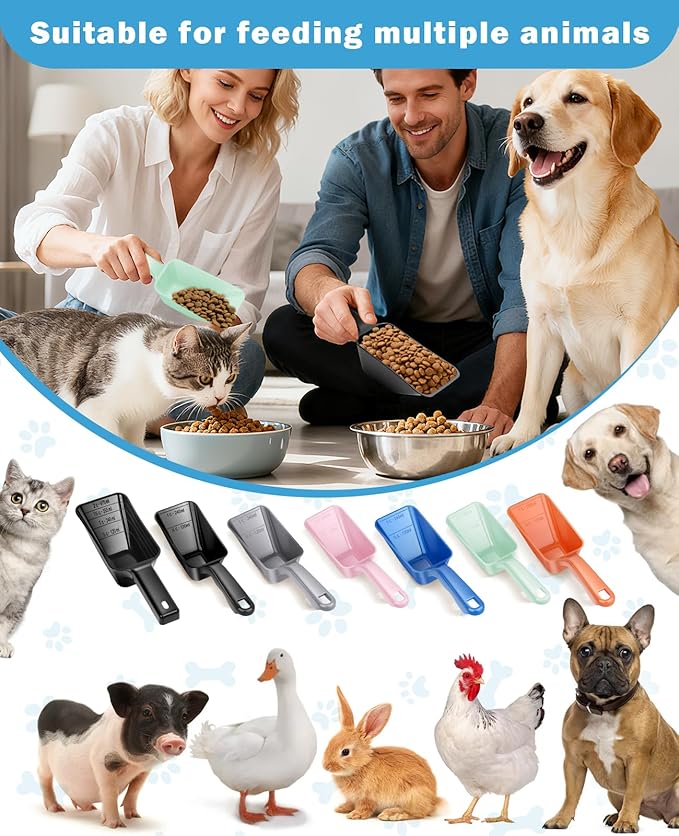2-Pack Dog Food Scoop Set,1 Cup and 2 Cup Plastic Pet Food Measuring Scoops with Clear Measurement Lines,Multi-Purpose Pet Food Scooper for Dogs, Cats (Green and Black)