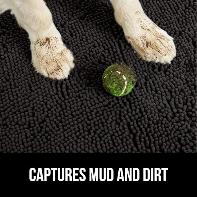 GORILLA GRIP SOAKSTOPPER Dog Door Mat, 35x24 Machine Washable Rug Absorbent Doormat Captures Moisture Mud Dirt, Quick Dry Soft Chenille Entryway Rugs Indoor Entrance Mats for Dog Paws, Black