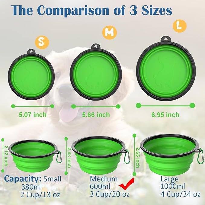 Takfox Collapsible Dog Bowls [2 Pack] 20 oz, Travel Dog Bowls, Pet Bowl Portable Foldable Water Food Feeding Dishes with Carabiner Clip for Traveling Hiking Walking-Black & Blue