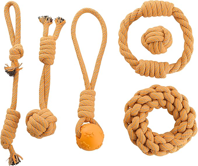 Dog Rope Toy Set – 6 Pack Durable Cotton Chew Toys for Puppy, Small & Medium Dogs – Interactive Tug, Fetch & Dental Play Set – Safe for Puppy Teething – Supervised Play Recommended