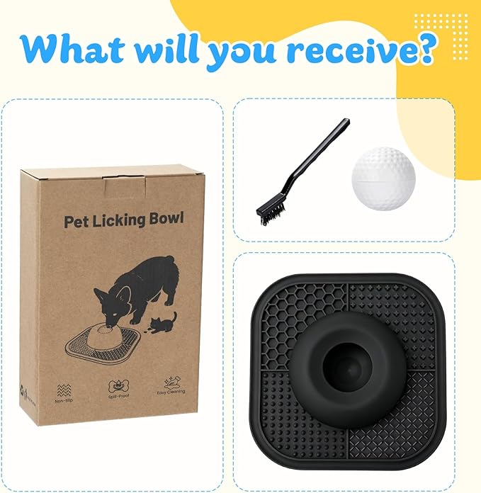 Slow Feeder Dog Bowls & Lick Mat for Liquid and Thick Treat, Anti-Slip Dog Lick Bowl with Interactive Rolling Ball, 5/6 Cup Pup Licking Toy for Large Medium Small Dogs and Cats Black
