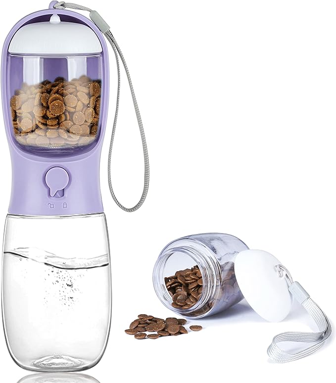 AVELORA Portable Dog Water Bottle with Food Container,15oz Leak-Proof Pet Water Dispenser for Dogs, Cats, Puppies,Built-in Activated Carbon Filter for Travel,Hiking, Walking,and Outdoor Activities