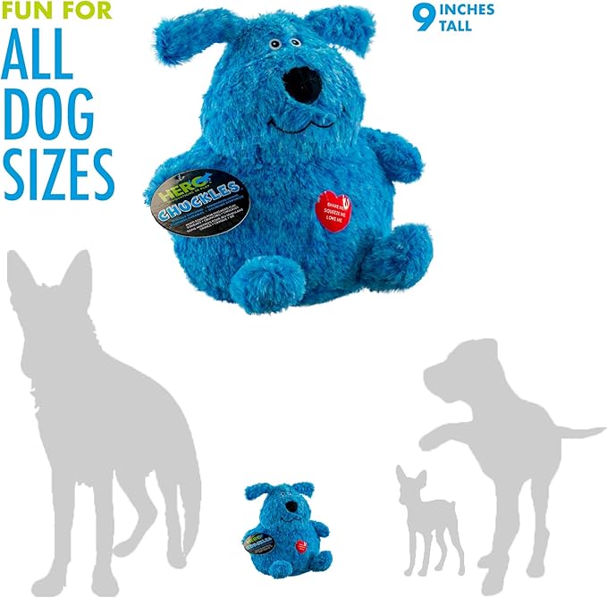 Hero Chuckles Bellies, Blue Puppy Plush Dog Toy, Dog Squeaky Toys, Durable Stuffed Animal with 3 in 1 Squeaker