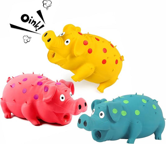 ChubbyPiggies 3-Pack Squeaky Pig Dog Toys - Durable Rubber Chew Toys with Oinking & Grunting Sounds for Small, Medium & Large Dogs - Interactive Latex Puppy Toy Set