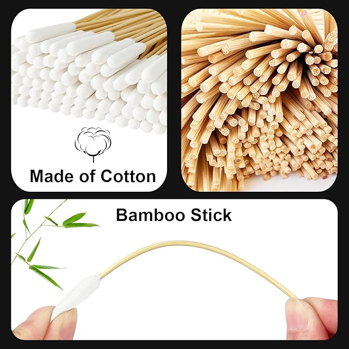 6-Inch Long Cotton Swabs for Pets - 200 Pcs Bamboo Cotton Swabs for Dog Ear Cleaning, Grooming, Wound Care, Craft Projects, and First Aid - Perfect for Pet Owners, Groomers, Vets, and General Users