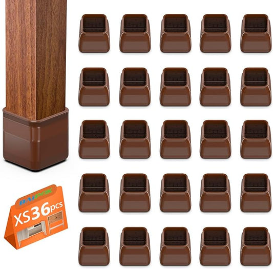 36pcs Square Chair Leg Floor Protectors, Felt Pads Chair Leg Protectors for Hardwood Floors, Silicone Furniture Feet Cups Covers Felt Pads, Prevents Scratches & Reduce Noise, Brown, X-Small