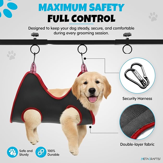 Dog Grooming Arm with Hammock – 42" Adjustable Dog Grooming Stand with Clamp for Table, Foldable Stainless Steel Grooming Arm with Dual Nooses, Ideal for Small and Large Dogs (Table Not Included)