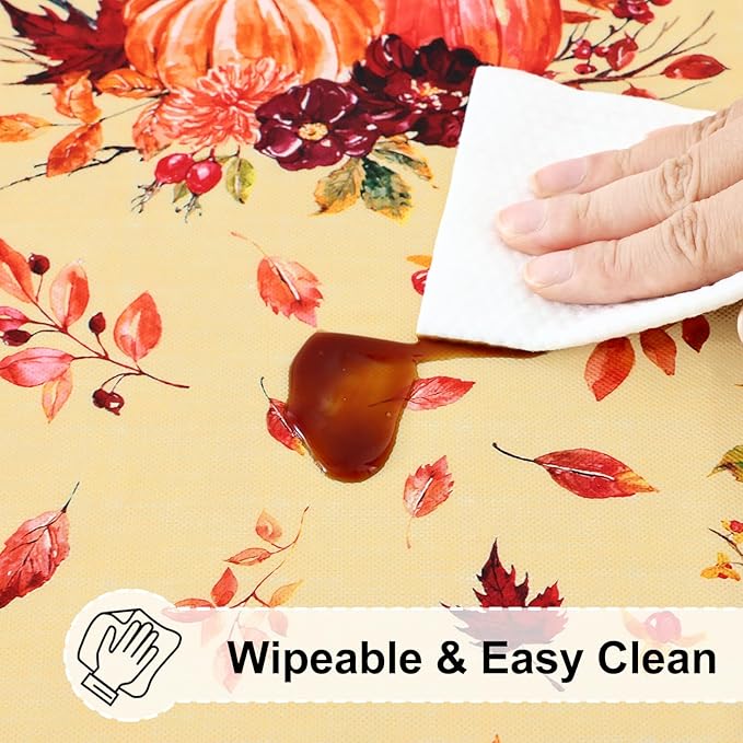 misaya Rectangle Vinyl Tablecloth, Fitted Table Cover, Waterproof, Elastic Edge, Flannel Backing, Plastic Table Cloth Fit 8 Foot Folding Tables for Fall, Thanksgiving (Pumpkin Truck, 30x96 inch)