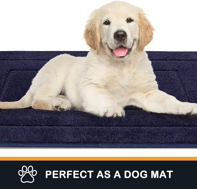 PURRUGS Dirt Trapping Door Mat 32" x 70", Non-Slip/Skid Machine Washable Entryway Rug, Dog Doormat, Super Absorbent Welcome Mat for Muddy Wet Shoes and Paws, Midnight Blue