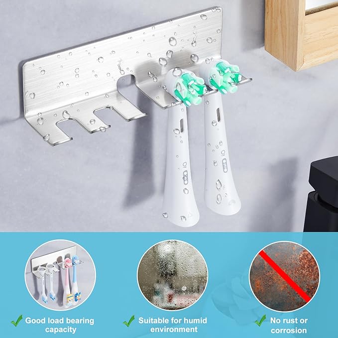 Toothbrush Holder Wall Mounted, Electric Toothbrush Head Holder for Bathrooms, Adhesive Toothbrush Head Holder, Stainless Steel Toothbrush Wall Holder, Shower Tooth Brushing Holder