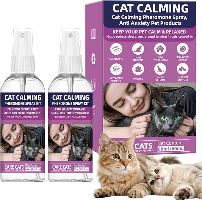 Cat Calming Pheromone Spray Kit Feline Calm Pheromones Vet Recommended Drug-Free Anxiety Relief for Multi-Cat Homes,Stops Scratching & Urine Marking,60-Day Supply | Drug-Free (2)