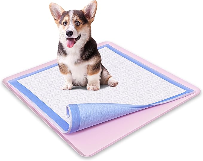 Skywin TidyFriend Dog Pee Pad Holder Tray - Fits Up to 24” x 24” Pee Pad Holder for Dogs - Stable Grip, Raised Edges, Quick-Wipe Silicone Surface Dog Pad Holder for Indoor Flooring Protection (Rose)