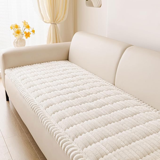 hyha Couch Covers for Dogs Washable, Non Slip Plush Dog Sofa Protectors, Fuzzy Pet Couch Covers for 3 Cushion Sofa Pet Friendly (White, 27.6" x 82.7")