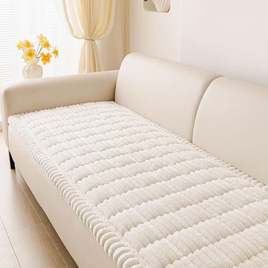 hyha Couch Covers for Dogs Washable, Non Slip Plush Dog Sofa Protectors, Fuzzy Pet Couch Covers for 3 Cushion Sofa Pet Friendly (White, 27.6" x 70.9")