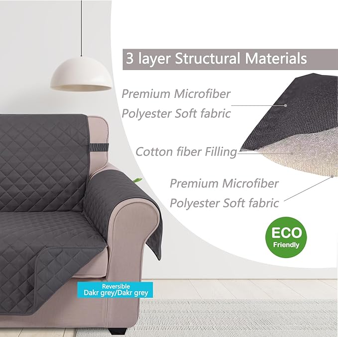 U-NICE HOME Recliner Chair Covers Reversible Chair Cover Pet Covers for Dogs with Elastic Straps Water Resistant Diamond Quilted (23''Armchair, Dark Grey/Dark Grey)