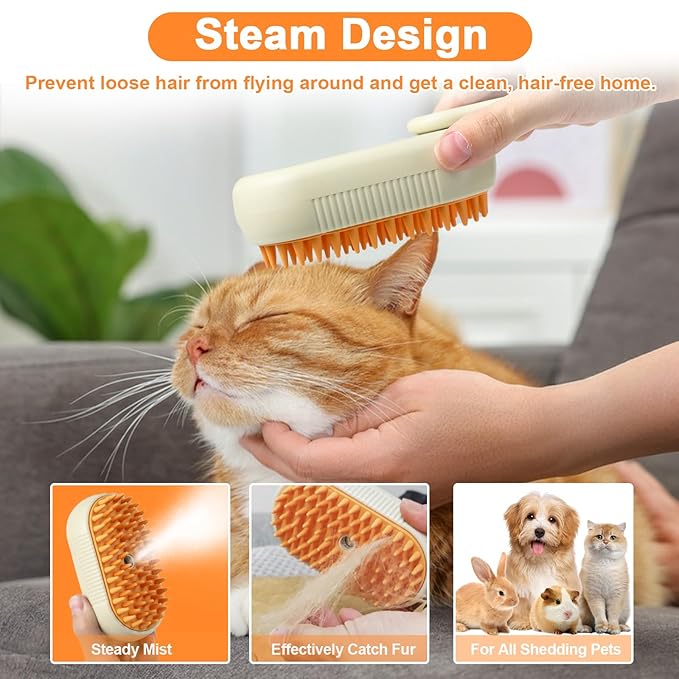 Nepfaivy Pet Steam Brush for Cat - Cat Steam Brushes for Indoor Cats Shedding, Rechargeable Steaming Brush for Dogs, Dog Mist Water Steamer, Pet Spray Hair Removal Comb for Massage Grooming