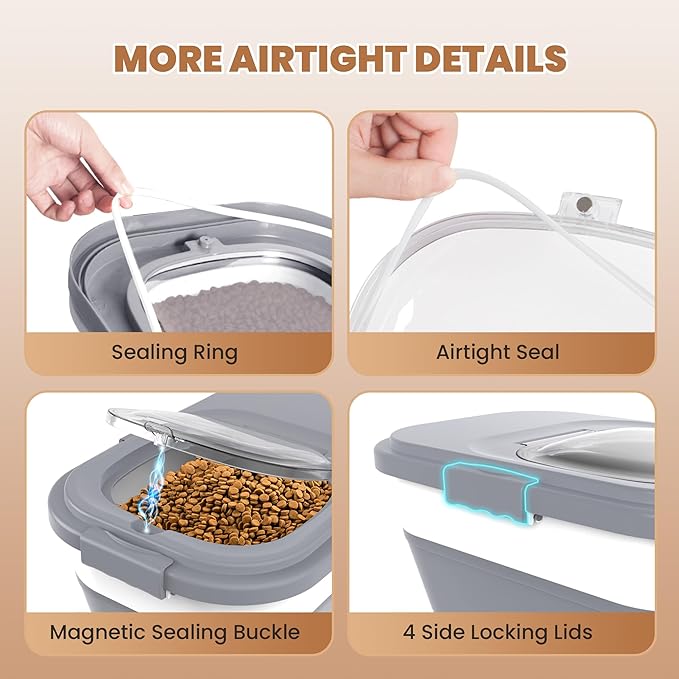 DDMOMMY 15-23 Lbs Airtight Dog Food Storage Container,Collapsible Dog Food Container with Lid,Wheels,Handle,Large Cat food storage Container with Scoop,Small Food Container for Dog Cat