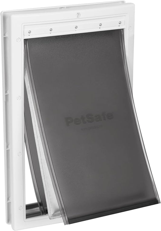 PetSafe Extreme Weather Aluminum Pet Door - Energy-Saving Thermal Barrier Pet Flap with Slide-in Door Locking & Secure Flap Cover - Plastic Frame - for Dogs Up to 220 lb - Large