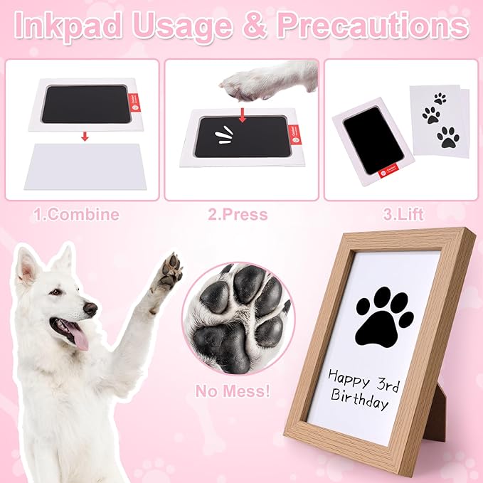 Dog Birthday Toy Set, Dog Squeaky Toys, Includes Squeaky Cake Toy, Plush Bones, Birthday Hats, Bandana, Paw Print Kit & Photo Frame. Pet Gift Supplies, Pink