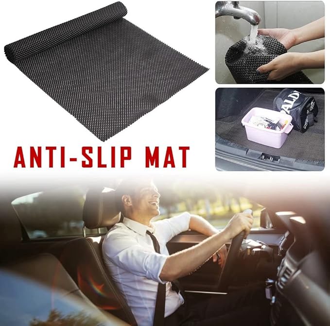 Trunk Mat for Cars Anti Slip Mat Cargo Liner Protector Durable Elastic Offers Protection Easily Cuttable to Different Sizes Universal Fit Multiple Use Car Roof Protector, Rug Non Slip Mat Pad (Black)