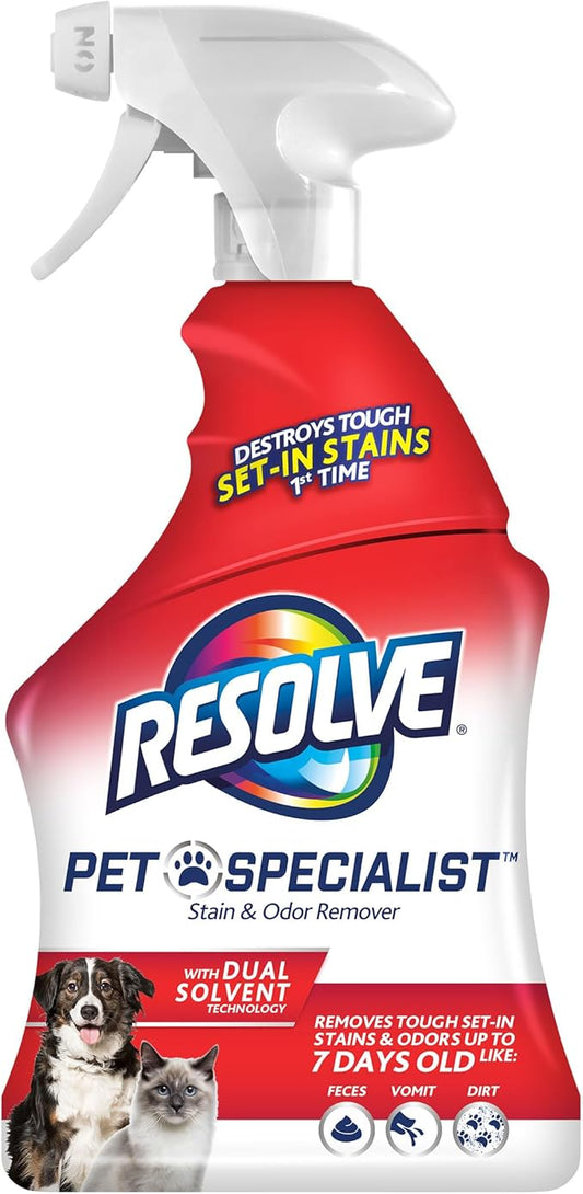 Resolve Pet Specialist Stain & Odor Remover Spray – Pet Stain and Odor Remover, Carpet Cleaner Solution for Dog and Cat Urine, 22Fl Oz