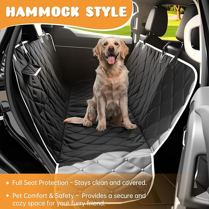 Dog Car Seat Cover for Back Seat 100% Waterproof, Long-Lasting and Soft Nonslip Backseat Dog Cover for Cars, SUVs and Trucks (Black-White, Standard (54" W x 59" L))