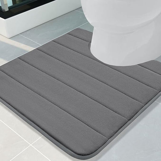 Buganda Memory Foam U-Shaped Contour Toilet Rugs, Non Slip Absorbent, Thick Soft Washable Bathroom Mat, Floor Carpet Bath Rugs Mat for Toilet Base (24" x 24", Grey)