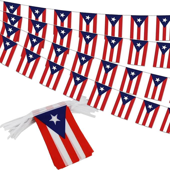 Puerto Rico String Flag Pennant Banner - 38 Flags, 42 Feet Small Mini Puerto Rican Flags Bunting Banner for Country Decoration, School, Party, Sports Events