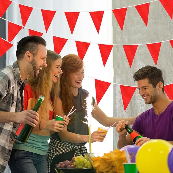 Tatuo 820 ft 500 Pcs Pennant Banner Flag String Hanging Triangle Bunting Flag for Carnival Party Outdoor Events Birthday Classroom Decoration(Red)
